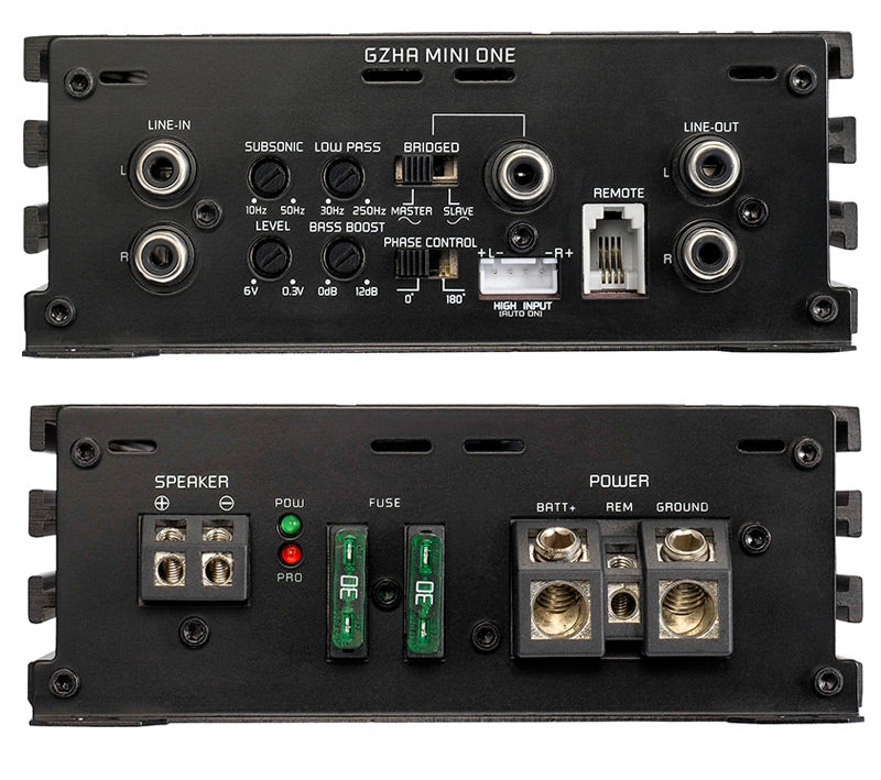 Ground Zero GZHA Mini ONE, 630W RMS @ 1 ohm Hydrogen monoblokk med auto on/off
