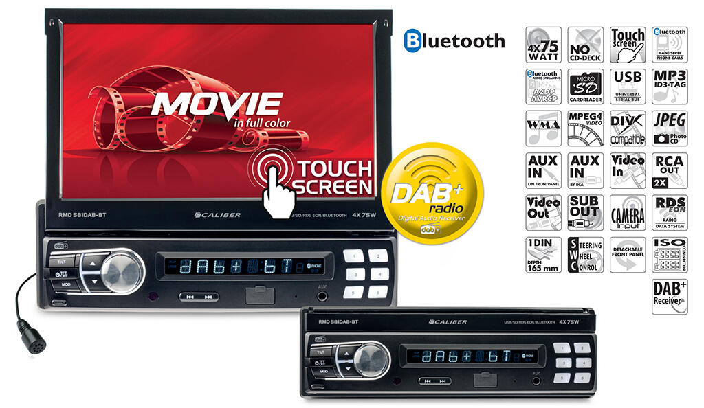 Caliber 7" LCD/DAB+/FM/USB/SD/BT 1-DIN DAB Flip-out mediaspiller