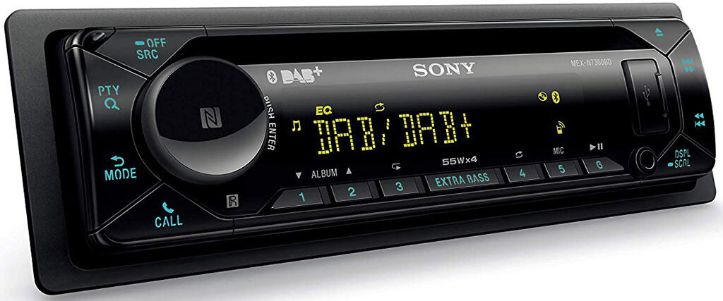 Sony DAB+ CD/RDS, 4 x 55W, MP3/WMA DAB og BT, front AUX og USB, 3 linje ut.