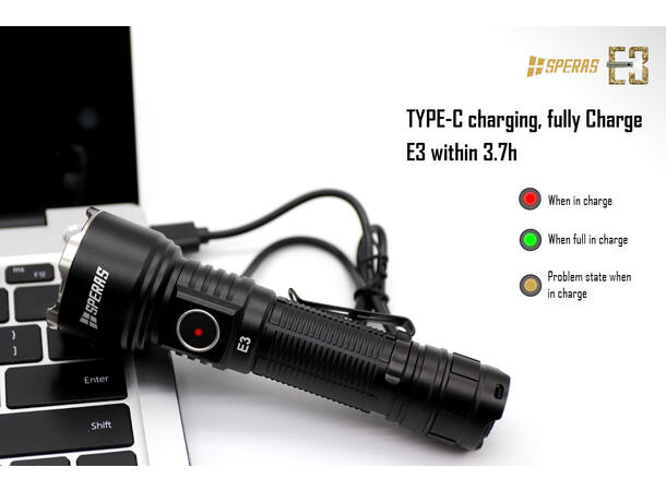 Speras E3 lommelykt 1300lm / 350 meter kastelengde
