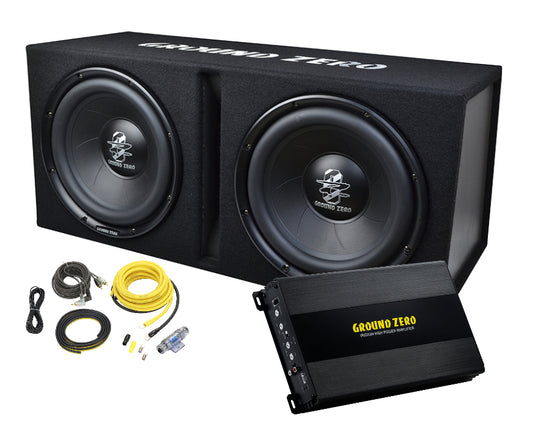 Ground Zero 2x12" Basspakke - 2022 2x12" basskasse + forsterker + kabler
