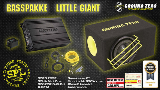 Ground Zero Basspakke "Little Giant" - Testvinner basskasse + forsterker + kabler
