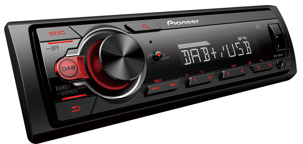Pioneer MVH130DAB, kort chassis 1-DIN Mecha-less Media radio (uten CD)